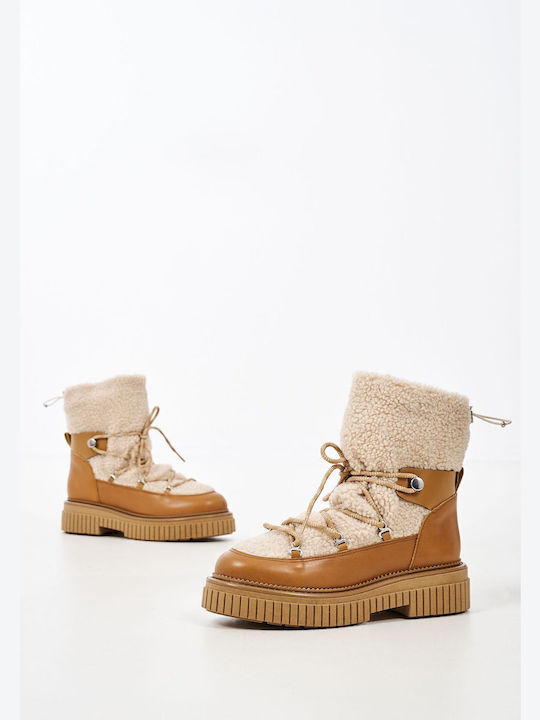 Leder Stiefeletten Damen mit Pelz Tabac Braun