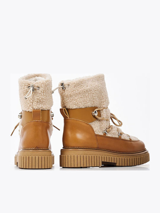 Leder Stiefeletten Damen mit Pelz Tabac Braun