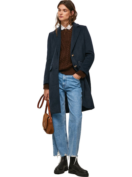 Victoria Women's Navy Blue Coat with Buttons