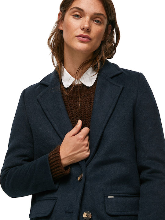 Victoria Women's Navy Blue Coat with Buttons