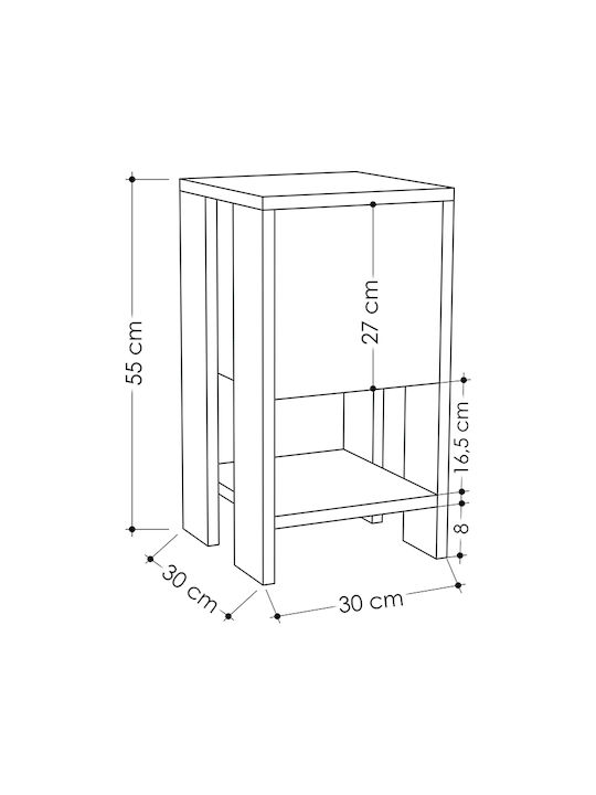 Sidon Wooden Bedside Table Φυσικό Οξιάς / Ανθρακί 30x30x55cm