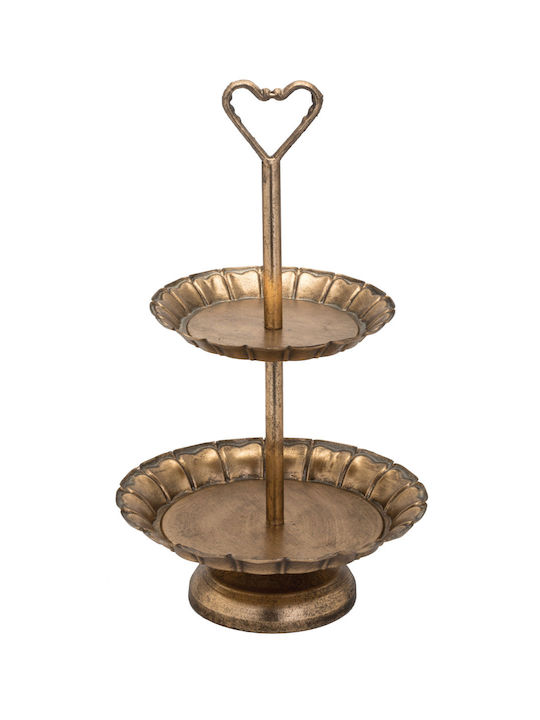 JK Home Decoration Metallic Dessert Tower Stand with 2 Tiers Gold Ø28cmxY50cm