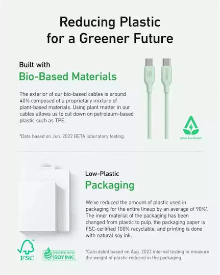 Anker Bio Braided USB 2.0 Cable USB-C male - USB-C 100W Green 0.9m (A80E1G61)
