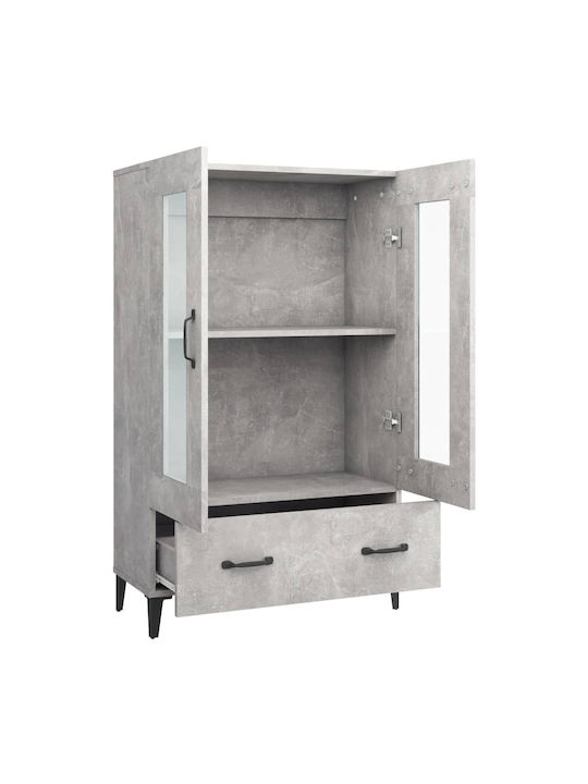 Living Room Display Cabinet Made of Particle Board with Grey Concrete Glass 70x31x115cm