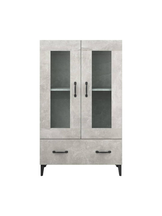 Living Room Display Cabinet Made of Particle Board with Grey Concrete Glass 70x31x115cm