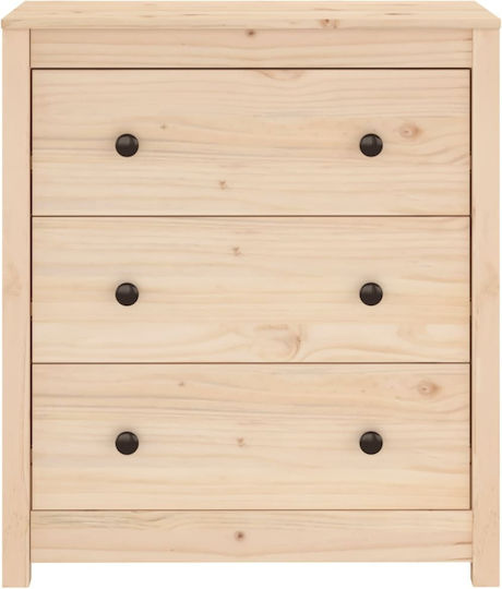 Chest of Drawers of Solid Wood with 3 Drawers 70x35x80cm