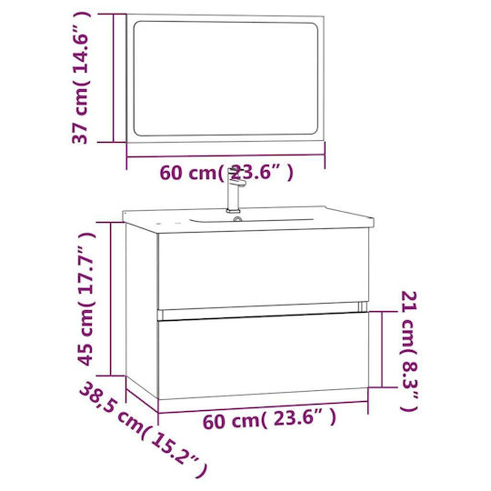vidaXL Waschtisch ohne Waschbecken L60xB38.5xH45cm Eiche