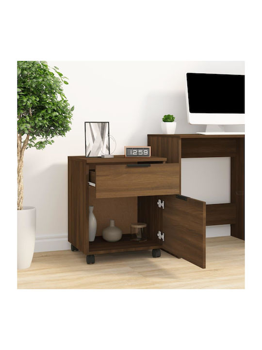 Office Storage Chipboard Cabinet With Wheels & Drawers Walnut L45xW38xH54cm