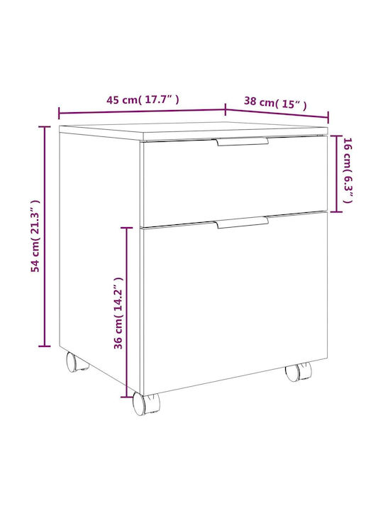Office Storage Chipboard Cabinet With Wheels & Drawers Walnut L45xW38xH54cm