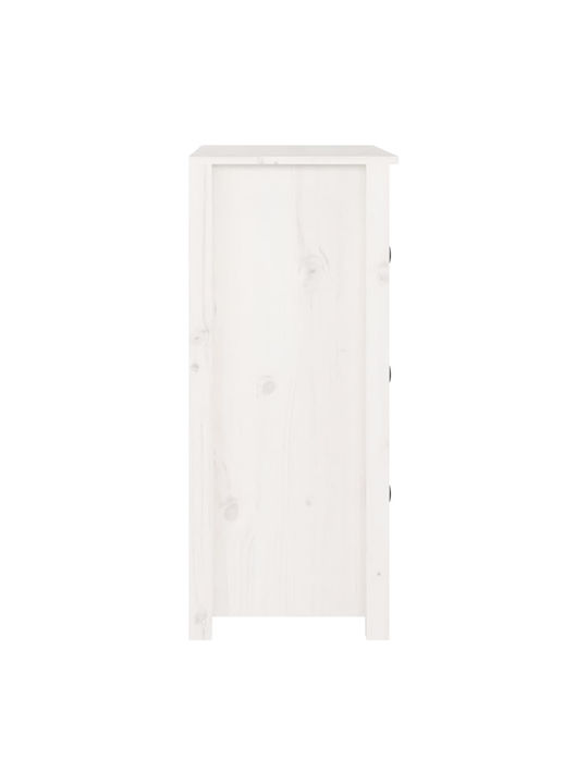 Chest of Drawers of Solid Wood with 3 Drawers White 70x35x80cm