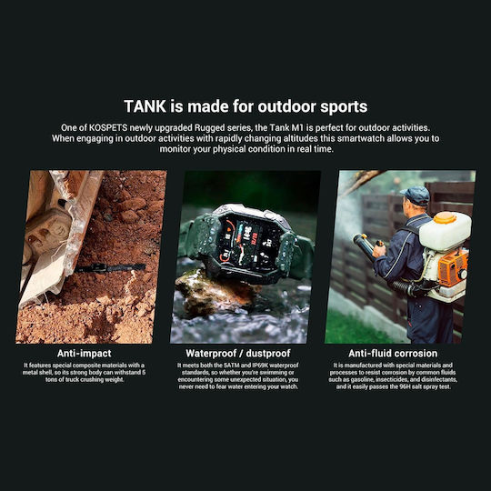 Kospet Tank M1 Waterproof Smartwatch with Heart Rate Monitor (Green)