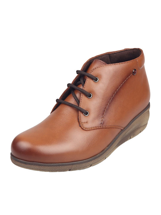 Leather Women's Ankle Boots Platform Tabac Brown