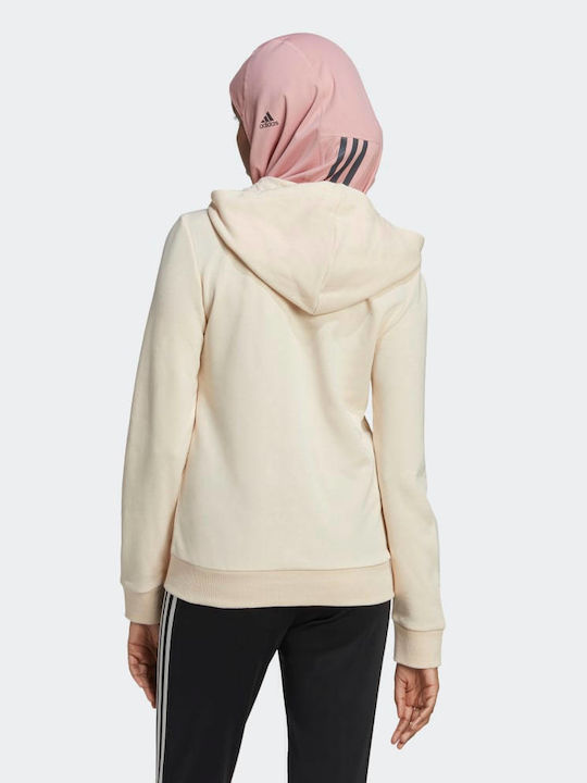 adidas Essentials Logo Fullzip Hoodie Jacket Beige with Hood