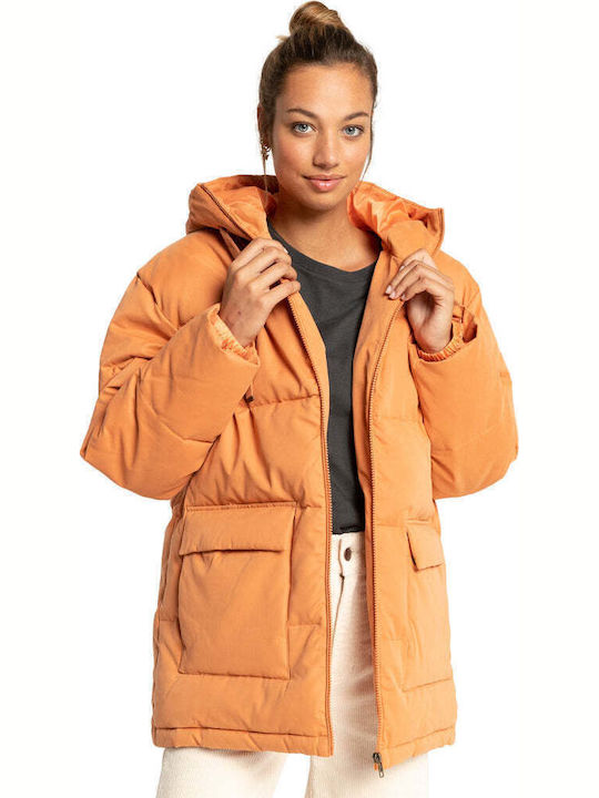 Mad for You Μακρύ Γυναικείο Puffer Μπουφάν για Χειμώνα Desert Clay
