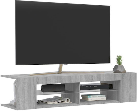 TV Stand from Wood and Glass with LED Lighting Grey Sonoma M135xD39xH30cm
