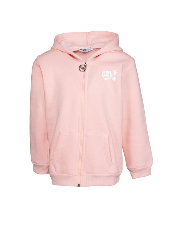 Nek Kids Wear Girls Cotton Hooded Sweatshirt with Zipper Pink