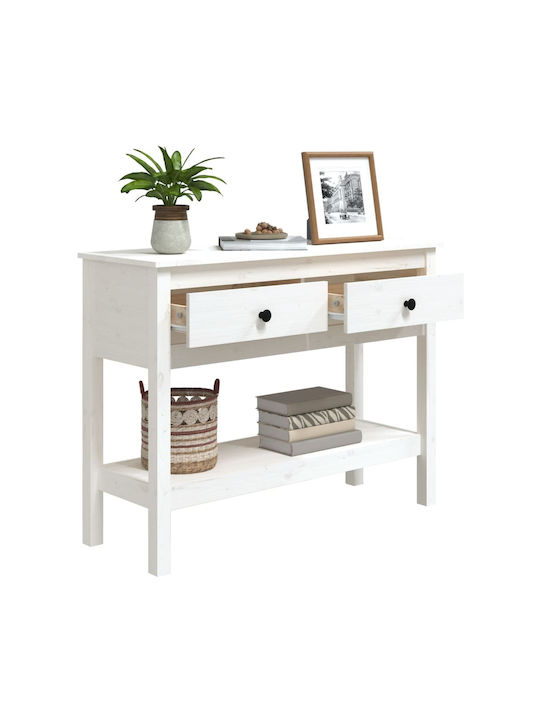 Solid Wood Console Table White L100xW35xH75cm