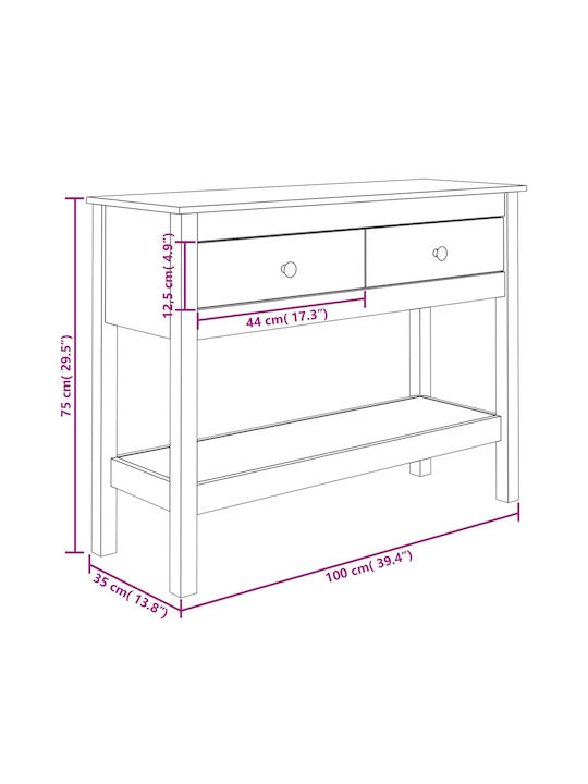 Solid Wood Console Table White L100xW35xH75cm