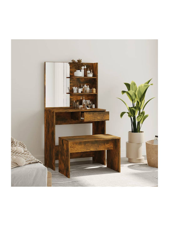 Wooden Makeup Dressing Table Καπνιστή Δρυς with Mirror 74.5x40x141cm