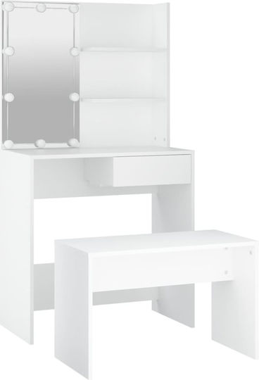 Floor-standing Makeup Dressing Table Bedroom Wooden White with Mirror and Stool 74.5x40x141cm