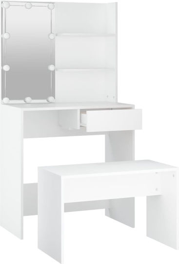 Floor-standing Makeup Dressing Table Bedroom Wooden White with Mirror and Stool 74.5x40x141cm
