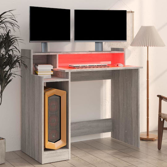 Computer Büro Holz Grey Sonoma mit LED & USB-Anschlüssen 97x45x90cm