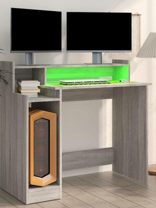 Γραφείο Υπολογιστή Ξύλινο Γκρι Sonoma με LED & USB θύρες 97x45x90εκ.