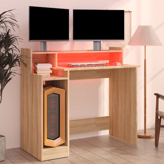 Γραφείο Υπολογιστή Ξύλινο Sonoma Δρυς με LED & USB θύρες 97x45x90εκ.