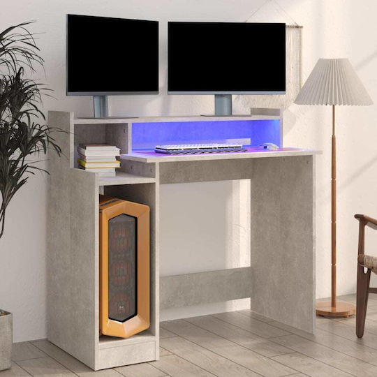Computer Büro Holz Grey Concrete mit LED & USB-Anschlüssen 97x45x90cm
