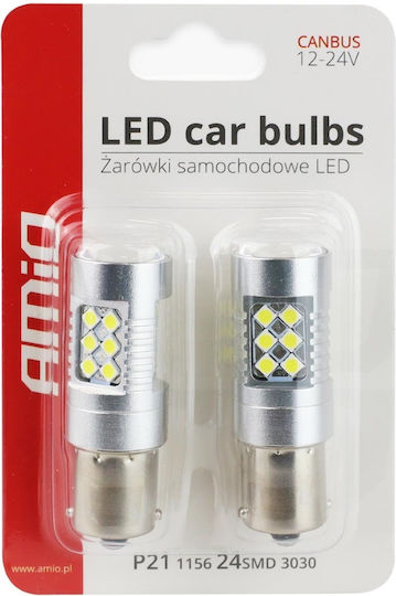AMiO Lamps Car BA15S / P21W Canbus LED 12-24V 2pcs