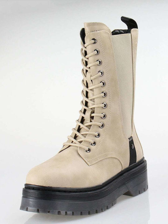 Elyse Leather Women's Ankle Boots with Medium Heel Beige