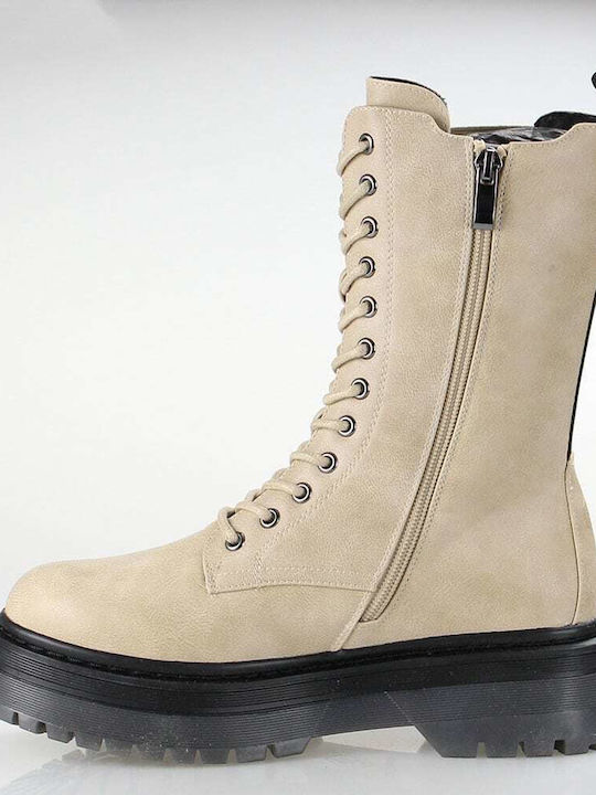 Elyse Leather Women's Ankle Boots with Medium Heel Beige