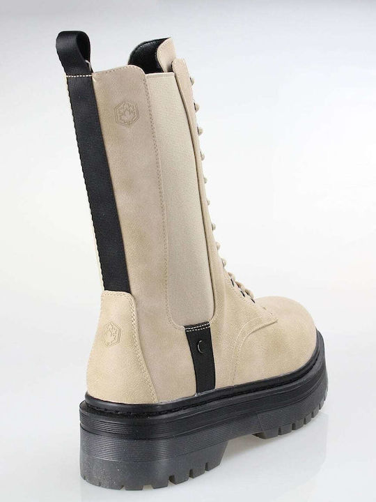 Elyse Leather Women's Ankle Boots with Medium Heel Beige