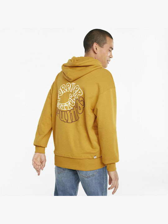 Puma Downtown Graphic Men's Sweatshirt with Hood and Pockets Yellow