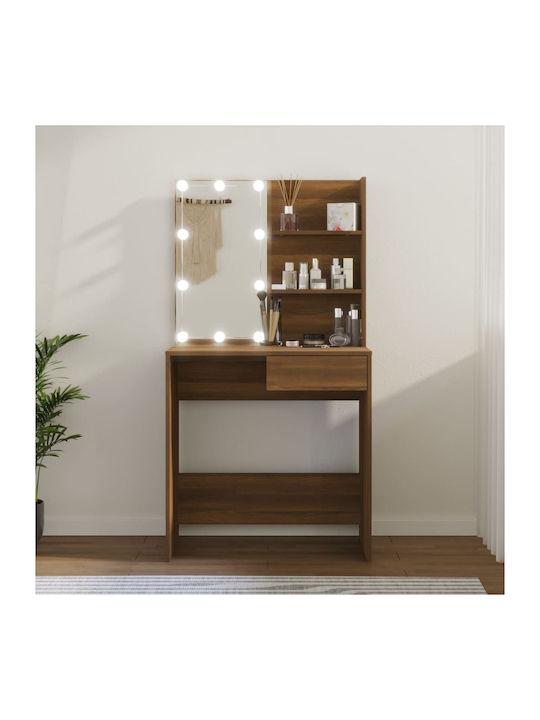 Wooden Makeup Dressing Table Brown with Mirror 74.5x40x141cm