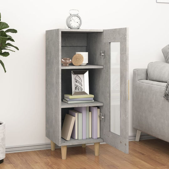 Living Room Display Cabinet Made of Particle Board with Grey Concrete Glass 34.5x34x90cm