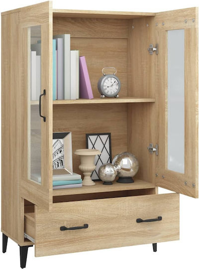 Living Room Display Cabinet Made of Particle Board with Windowed Brown 70x31x115cm