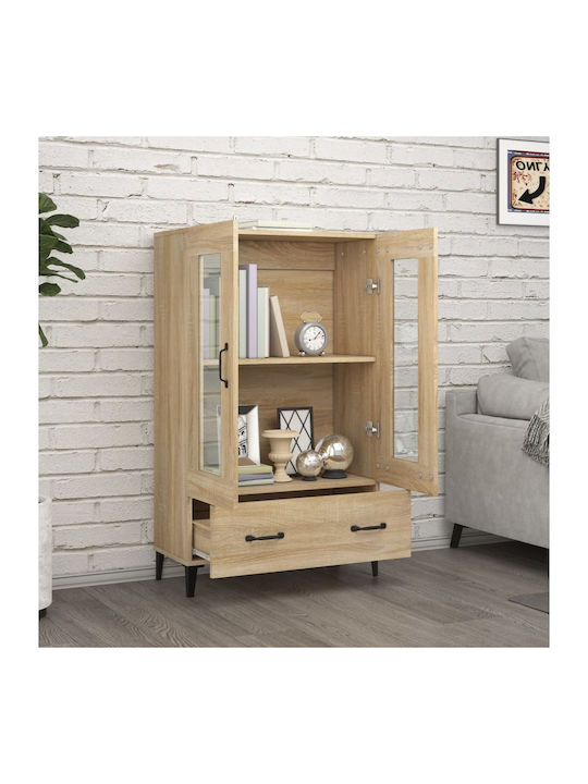 Living Room Display Cabinet Made of Particle Board with Windowed Brown 70x31x115cm