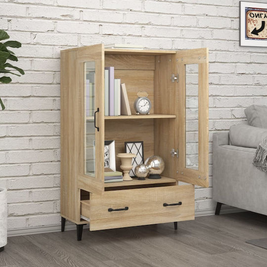 Living Room Display Cabinet Made of Particle Board with Windowed Brown 70x31x115cm