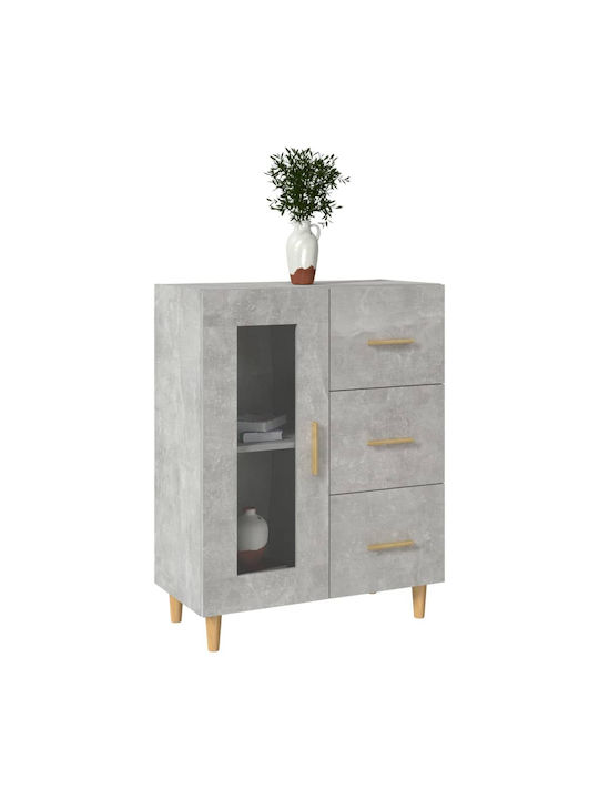 Floor-standing Living Room Display Cabinet made of Particleboard with Glass Grey Concrete 69.5x34x90cm