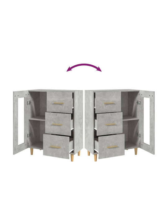 Floor-standing Living Room Display Cabinet made of Particleboard with Glass Grey Concrete 69.5x34x90cm