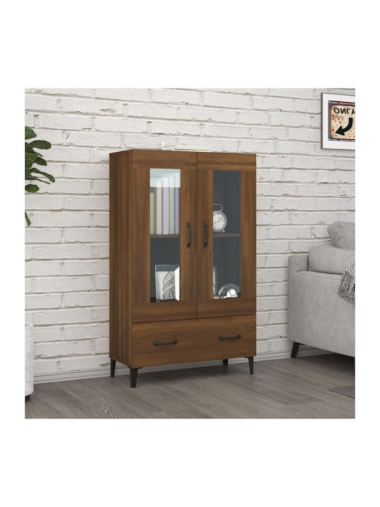 Free Standing Living Room Display Cabinet of Chipboard with Glass Brown 70x31x115cm