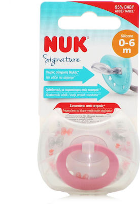 Nuk Orthodontic Pacifier Silicone Signature Butterflies Pink with Case for 0-6 months 1pcs