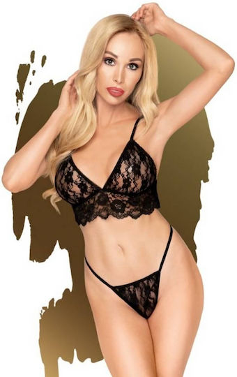 Penthouse Double Spice Sexy Σετ Εσωρούχων με Δαντέλα Black 2τμχ