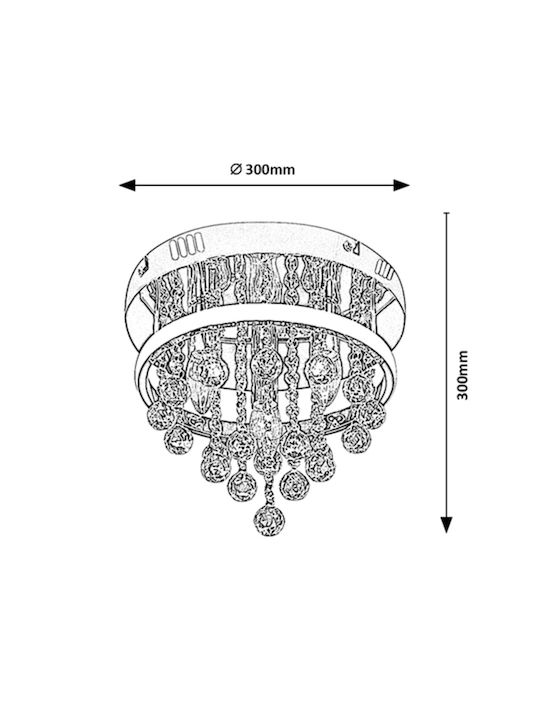Rabalux Pallas Ceiling Mount Light 30cm Silver with Socket E14 with Crystals