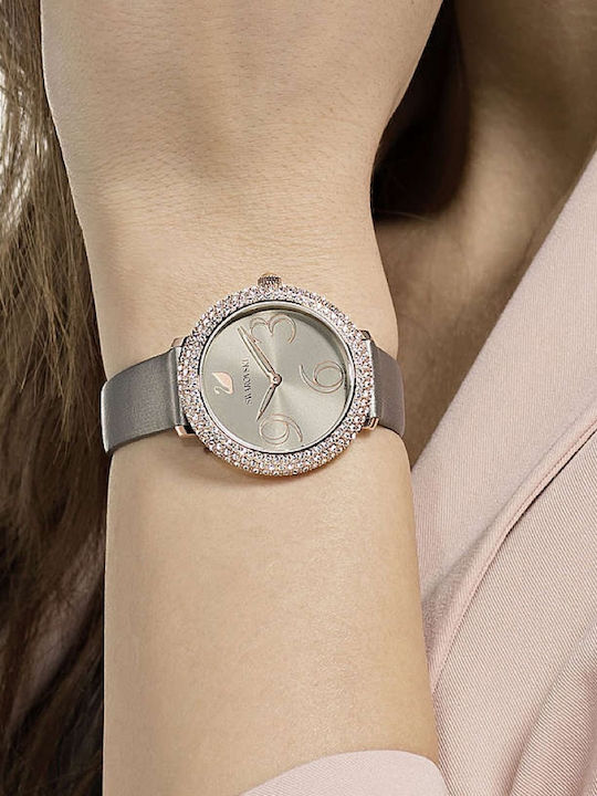 Swarovski Crystal Frost Women's Watch with Gray Leather Strap