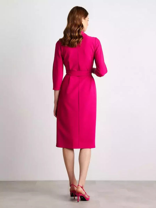 Forel Midi Dress 3/4 Sleeve Wrap Fuchsia