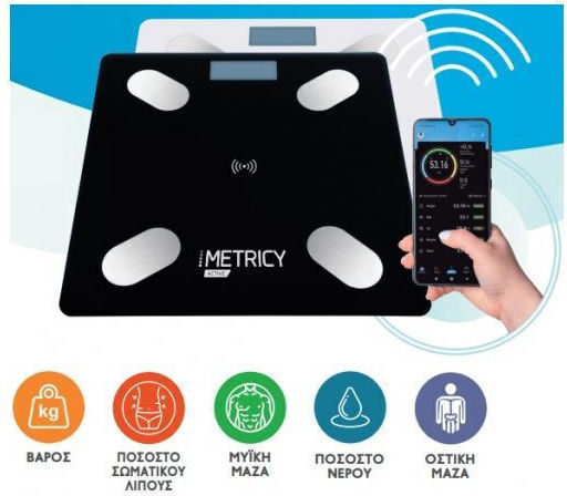 BioPharm Metricy Active Smart Badezimmerwaage 150kg mit Körperfettmessung & Bluetooth Schwarze