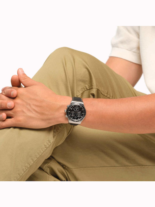 Swatch Dream Ανδρικό Ρολόι 43mm Χρονογράφος Μπαταρίας με Μαύρο Δερμάτινο Λουράκι