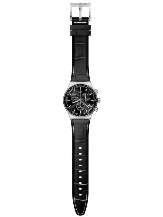 Swatch Dream Ανδρικό Ρολόι 43mm Χρονογράφος Μπαταρίας με Μαύρο Δερμάτινο Λουράκι